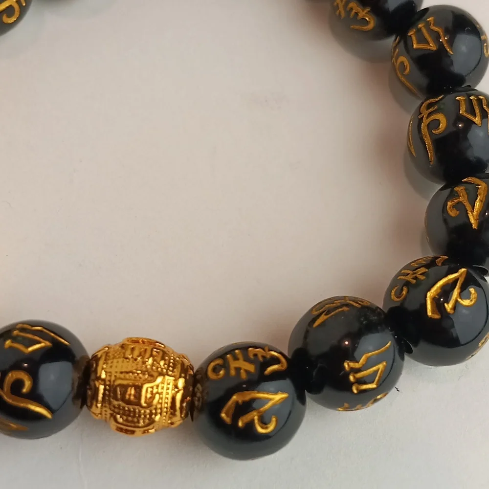 Feng Shui Pixiu Good Luck Chinese Dragon Unisex Obsidia Gold & Black Beads Set